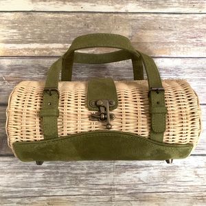 Wicker Cylinder Green Faux Suede Bag
